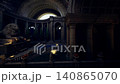 Spacious ceremonial plaza under grand dome with concentric stair rings around reflecting basin, guardian lion statues on plinths, solemn atmosphere suited 140865070