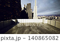 Bare rooftop pad near Dallas skyline, gravel surface and safety parapet suggest construction staging and inspection scene with distant glass towers as backdrop 140865082
