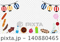 動畫幀，包含夏季節日的食品攤位和燈籠插圖（透明背景） 140880465