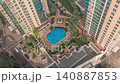 Rooftop swimming pool daytime timelapse Downtown Dubai geometric blue pool 140887853
