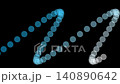 Glowing circular particles forming a wave pattern with a color transition from deep blue to white on black 140890642