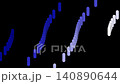 Modern abstract graphic with shifted rows of capsule shapes fading from blue to white on black 140890644