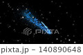 A futuristic animation captures a cinematic flying blue particle trail among distant stars. The beautiful luminescent stardust tail moves dynamically across a dark starry sky backdrop. 140890648