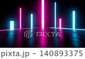 Neon pillar installation with cyan and magenta vertical lights over reflective concrete floor in futuristic interior, with neon, magenta, cyan, looped video, 3d rendering 140893375