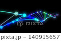 An abstract video shows a close up view of a colorful neon DNA molecule oscillating slowly. The glowing rainbow double helix structure creates a vibrant futuristic scientific backdrop. 140915657