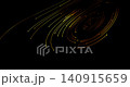 An abstract video background shows a flight of golden particles along curved spiral tracks. The glowing digital lines create a high-tech energetic vortex in dark virtual space. 140915659