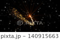 A stunning space video features a golden comet with bright anamorphic lens flare rays. The shining cosmic energy trail flies elegantly through a dense field of sparkling stars. 140915663