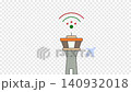 Air traffic control tower sending wireless signal to airplane flight airport 140932018