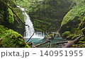 A powerful waterfall plunging into a crystal clear turquoise pool 140951955