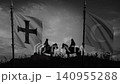 crusader knight vs a mamluk with waving flags 140955288