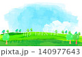 水彩手描き風の草原と空、流れる雲のループアニメ 140977643