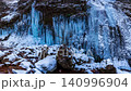 Winter panorama of Yokotani Gorge icefalls in Tateshina Highlands ← Slide left 140996904