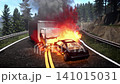 head on collision between car and box truck exploding on highway 141015031