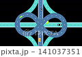 Top down map view of infinite figure eight road intersection with vehicles 141037351