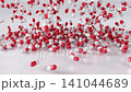 Red and white capsules fall and pile up on a flat surface, symbolizing medication intake and pharmaceutical treatment. 3D animation of drug dosage and pills. 141044689
