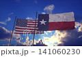 American and Texas Flags Waving Against Dramatic Blue Sky 141060230