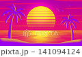 80s-style synthwave tropical sunset beach background animation (retro-futuristic) 141094124