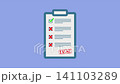 Clipboard with checklist paper showing red cross animation isolated on blue background 141103289