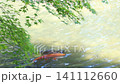 A fixed image of carp in a pond and maple leaves swaying in the wind. 141112660