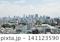 東京的城市景觀：市中心林立的建築、學校、高樓公寓、寺廟和神社及其庭院和綠地，以及遠處的新宿摩天大樓。 141123590