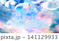 天国へと続く雲の階段と舞い落ちる天使の羽のスピリチュアルな背景素材 141129933