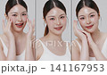 Collage vertical footage of young beautiful Asian woman on white background. Perfect facial and skin for commercial skin care advertising concept. 141167953