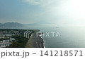 静岡県静岡市・三保の松原海岸と駿河湾の夜明け空撮映像 141218571
