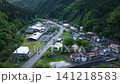 広島県広島市・湯来温泉街の山間集落と道路の俯瞰空撮 141218583