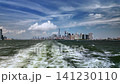 Lower manhattan skyline view from moving boat 141230110