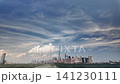 New york city manhattan skyline moving clouds panoramic view 141230111