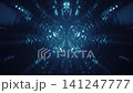 Futuristic blue abstract background with flowing light waves and glowing particles with rippling glass effect. Ideal for futuristic, gaming and technology projects. Full HD looping animation. 141247777