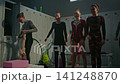Group of Young Gymnasts Filming Trendy Dance for Social Media in Locker Room 141248870