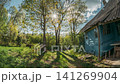 timelapse, time lapse, Old blue wooden house in a bright spring garden timelapse, time lapse, Old blue wooden house in a bright spring garden 141269904