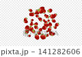 Cute strawberry object particles spread out like fireworks (4 variations) with alpha channel. 141282606