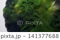 Art vapor. Smoke mix. Green black fume wave blend color liquid. Fantasy dark haze paint stream defocused explosion white background. 141377688