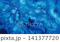 Dissolving ink. Acrylic spill. Boiling blue white enamel mixing abstract background. Blur color art steam blend dye splash effect. 141377720