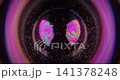 Mystic sphere. Neon fluid flow. Round colorful lens light flare. Soap bubble paint liquid mix swirl purple glow defocused background. 141378248