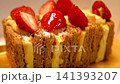 A delicious-looking strawberry Napoleon pastry and a crispy pastry mille-feuille. 141393207