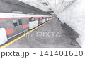一列紅色地鐵列車停靠在地鐵月台上，車門正在關閉。 （3DCG動畫） 141401610