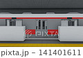 一列紅色地鐵列車停靠在地鐵月台上，車門正在關閉。 （3DCG動畫） 141401611