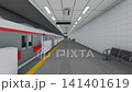 一列紅色地鐵列車停靠在地鐵月台上，車門正在關閉。 （3DCG動畫） 141401619