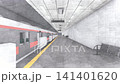 一列紅色地鐵列車停靠在地鐵月台上，車門正在關閉。 （3DCG動畫） 141401620