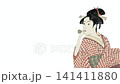 Ukiyo-e style speech bubble animation: Woman blowing a glass pipe 141411880