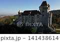 Stunning aerial view of Castle Liechtenstein near Vienna, Austria, landmark, 4k 141438614