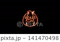 Animated Neon Halloween Pumpkin Ghost Face Glowing Loop on Black Background 4K UHD 141470498