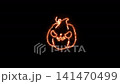 Animated Neon Halloween Pumpkin Ghost Face Glowing Loop on Black Background 4K UHD 141470499