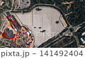 huge empty car parking with no cars in lots, PortAventura Ferrari Land, Salou, Spain, aerial drone view 4k 141492404