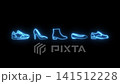 Glowing blue neon footwear icons set on black background 141512228