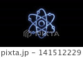 Glowing blue neon atom symbol representing quantum physics science chemistry energy and technology concept on black background 141512229