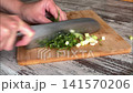 Chopping Fresh Green Onions and Herbs 141570206